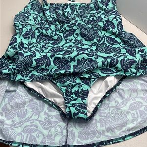 Lands' End Blue and Green Floral One Piece Swimsuit